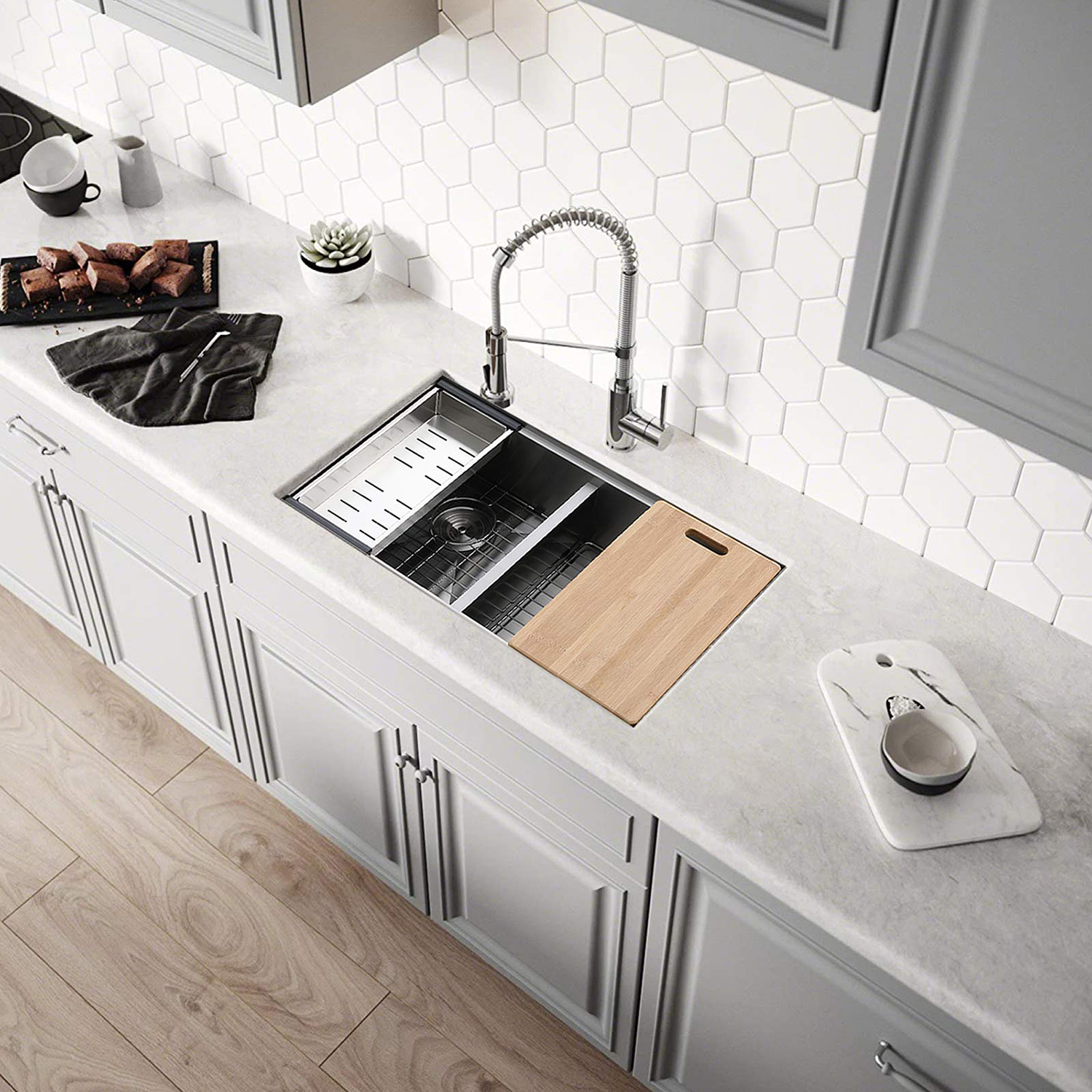 Gold Nano PVD 32 Inch 304 Stainless Steel Handmade 50/50 Double Bowl Workstation Kitchen Sink