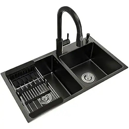Double Bowl Kitchen Sink With Tap - Black