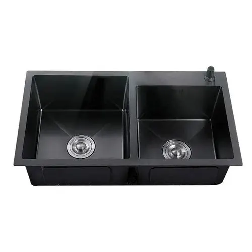 Double Bowl Kitchen Sink With Tap - Black