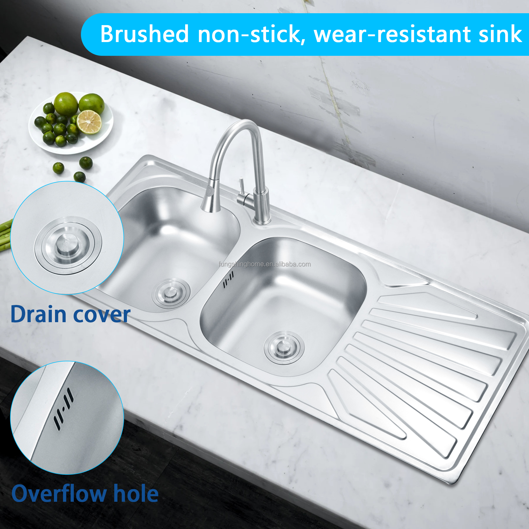 t 304 Double Bowl Stainless Steel Two Hole Handmade Modern Kitchen Sink See reviews