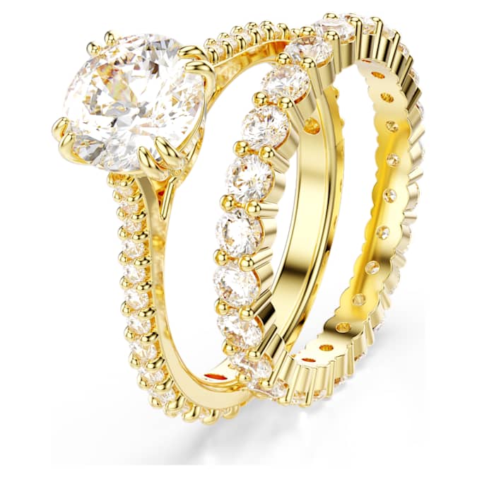 Stilla Ring Set (2), Round Cut, White, Gold-tone Plated 52